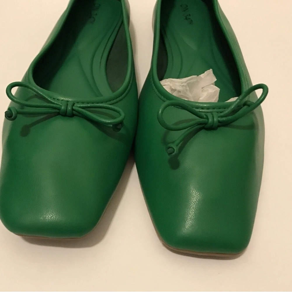 ON 34th Kelly Green Ballet Flats with Bow Vegan Leather Casual Office Work